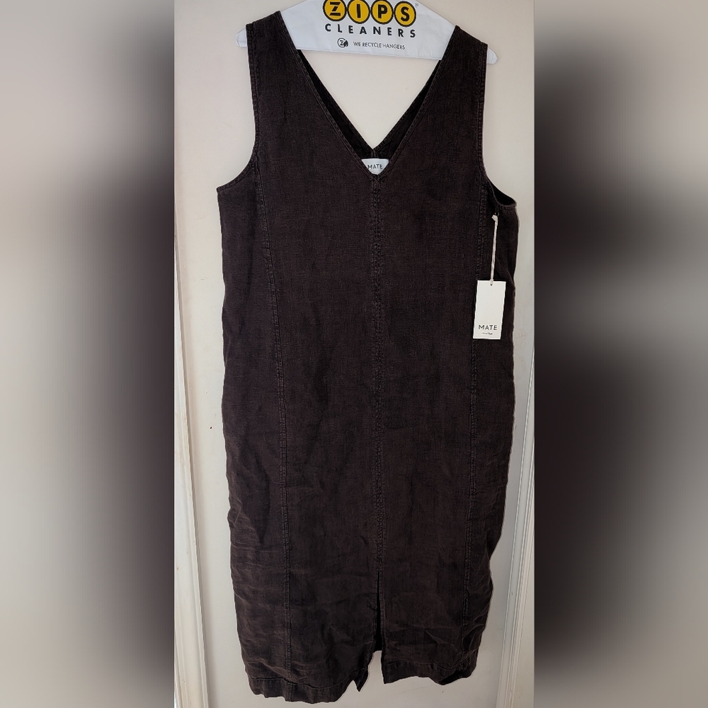 MATE the Label Brown XL Sleeveless Midi Dress Organic Linen Tank Center Seam